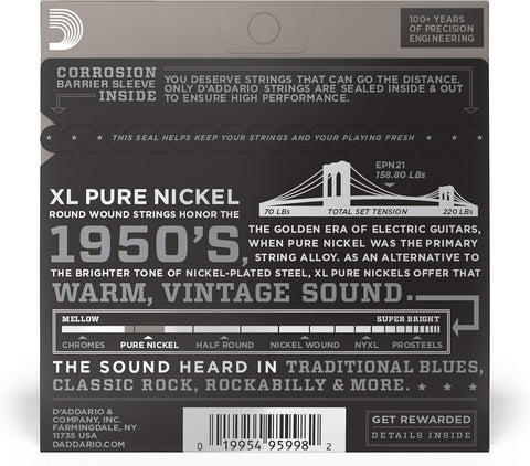 D'Addario XL Pure Nickel Electric Guitar Strings EPN21, 12-51