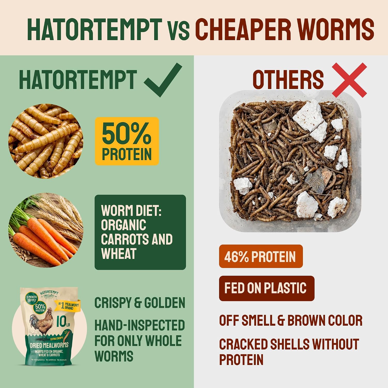 Hatortempt 10lb Dried Mealworms for Chickens & Wild Birds, Chicken Feed