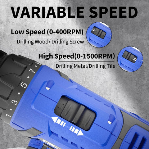 FADAKWALT 20V MAX Cordless Drill Set,Power Drill Kit with Lithium-Ion and charger, 3/8-Inch Keyless Chuck, 2 Variable Speed 21+1 Torque Setting Power Tools Kit，280 inch-lbs with LED Electric Drill Set