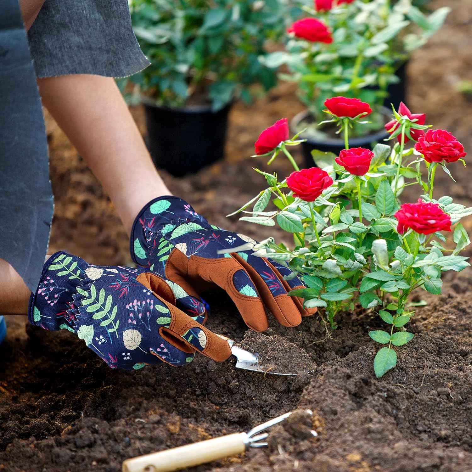 Bamllum Gardening Gloves for Women, Leather Garden Gloves