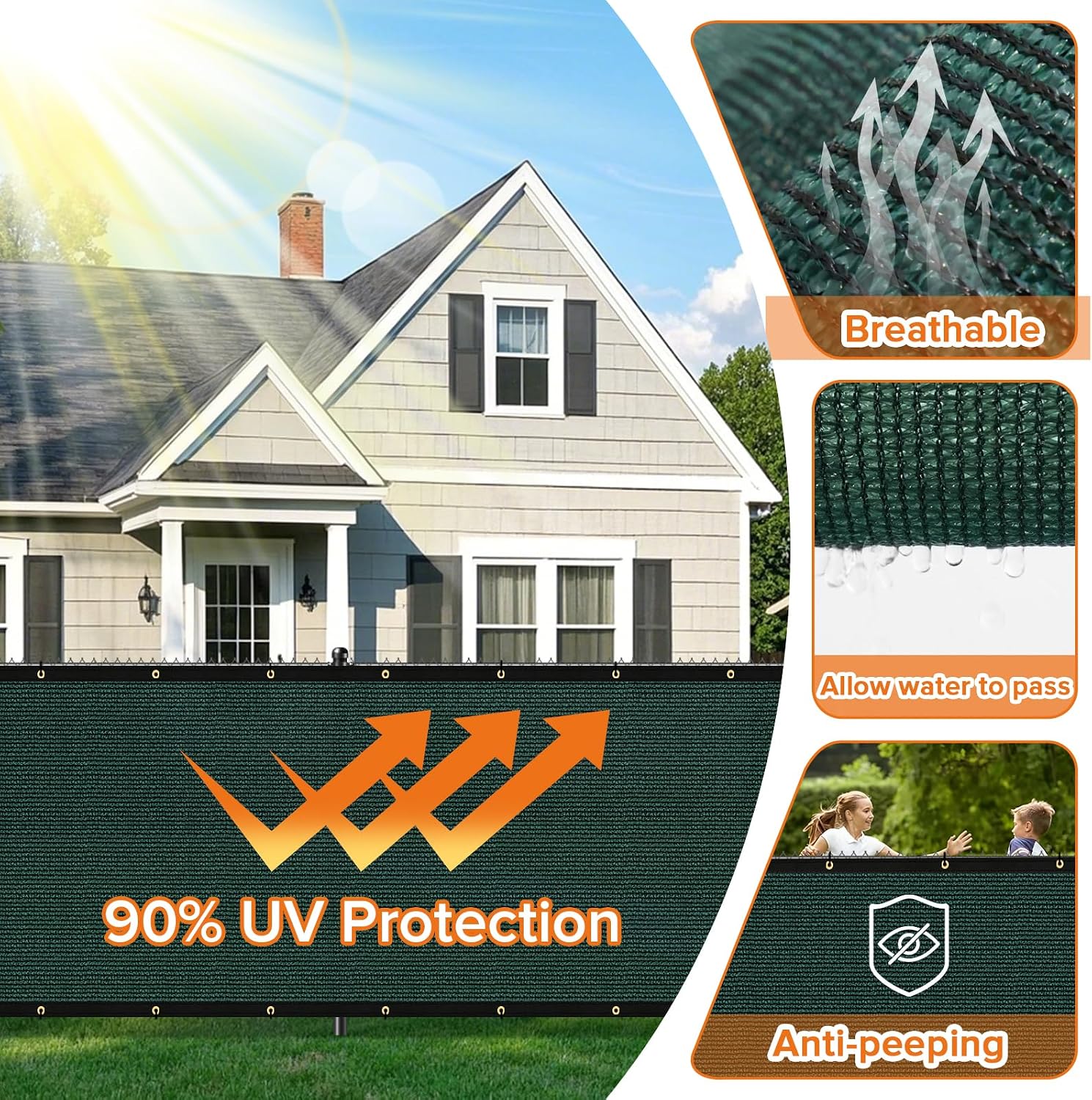 3'X10' Fence Privacy Screen Heavy Duty 170 GSM Windscreen & Dustproof Fabric Privacy Screen Covering Mesh Fencing for Outdoor Patio, Balcony, Pool Deck, Dark Green