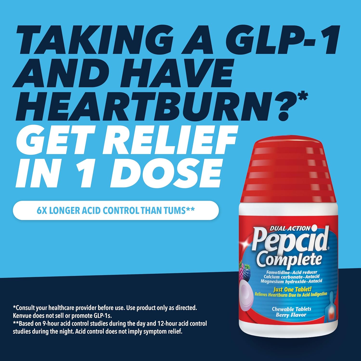 Pepcid Complete Acid Reducer + Antacid Chews, 10mg Famotidine, Berry, 70 Ct
