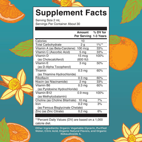 MARYRUTH'S Organic Toddler Multivitamin Drops with Iron, Vegan, 30 Servings