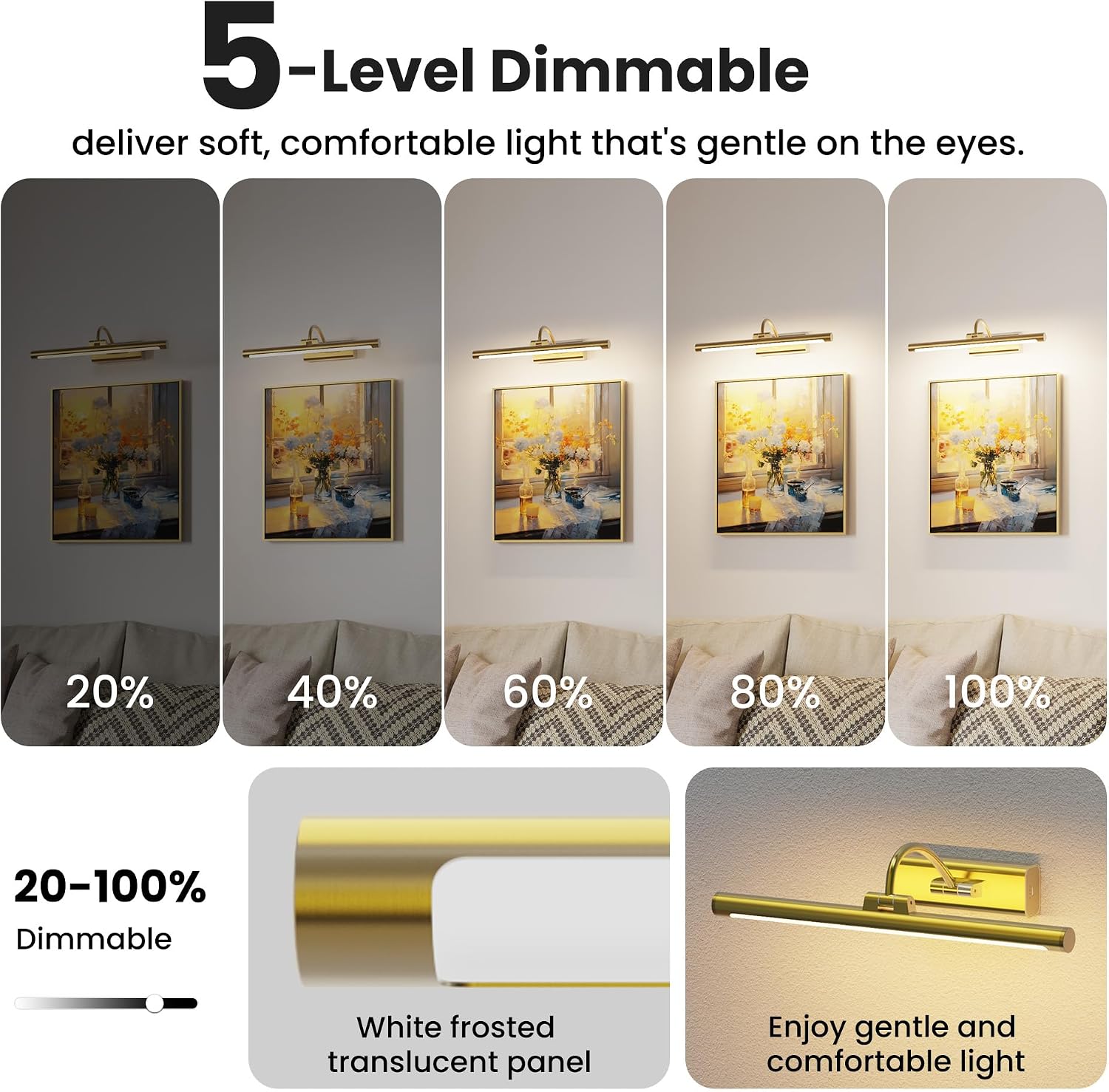 16" Gallery Picture Light with 1pcs Extra 6000mAh Battery- Brass Cordless Rechargeable Wall Sconce with Remote for Library, Study Room, Art & Renter Use