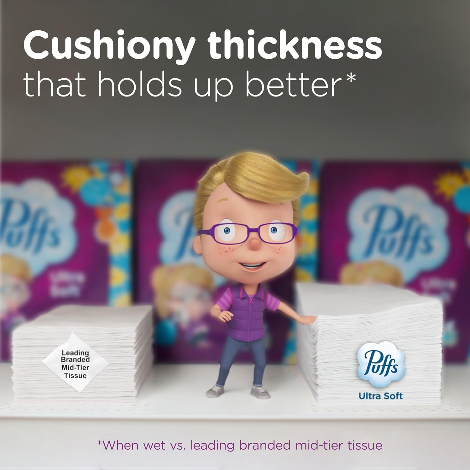 Puffs Facial Tissue Ultra Soft Non-Lotion, 18 Cube Boxes, 56 Facial Tissues per Box, Allergies and Colds (Packaging May Vary)