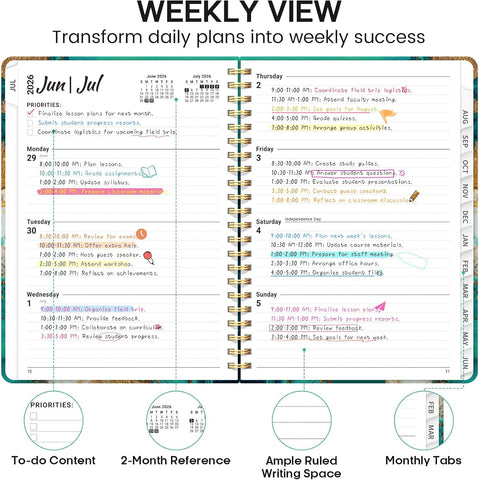 Planner 2026-2027, Weekly & Monthly Academic Calendar, Jul 2026 – Jun 2027