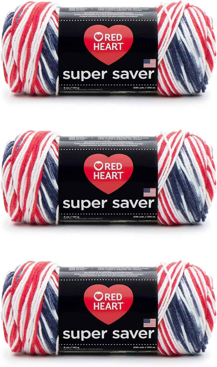 Red Heart Super Saver Yarn, 3 Pack, Americana 3 Count