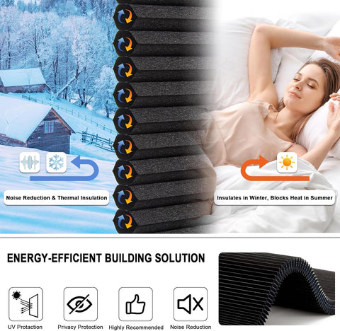 Tonature No Drill Cellular Shades for Indoor Windows, Thermal Insulating & Noise Reducing Honeycomb Blinds, Free Stop Cordless Blackout Shades, Black, 35 1/2" W x 64" H