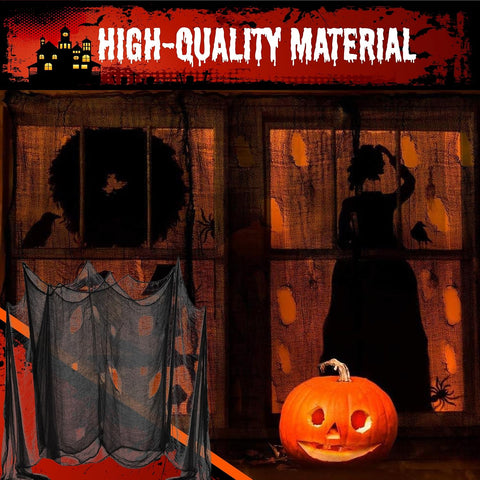 (48 x 240 in.) Halloween Creepy Cloth, Spooky Giant Cheese Cloth Tapestry for Halloween Party Supplies Decorations Outdoor Yard Home Wall Decor, Black