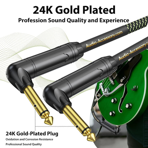 AA AUDIO ACCESSORY Pro Series Guitar Cable 15 ft, Gold-Plated Connector, 18 AWG 99.99% OFC, Nylon Braided Right Angle to Right Angle 1/4 Inch Instrument Cable for Fender Ernie Ball Mogami