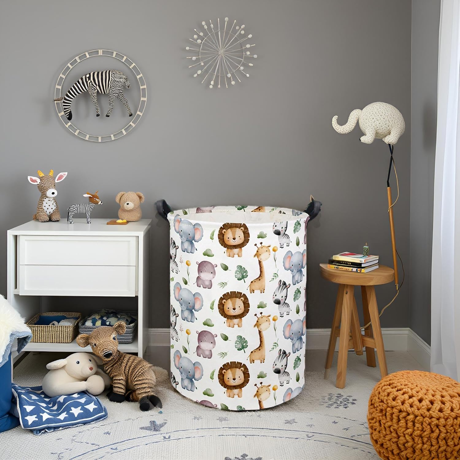 Baby Laundry Hamper Basket Baby Hamper for Nursery Boy and Girl Cute Storage Bin Organizer Animal Room Decor(Animal)