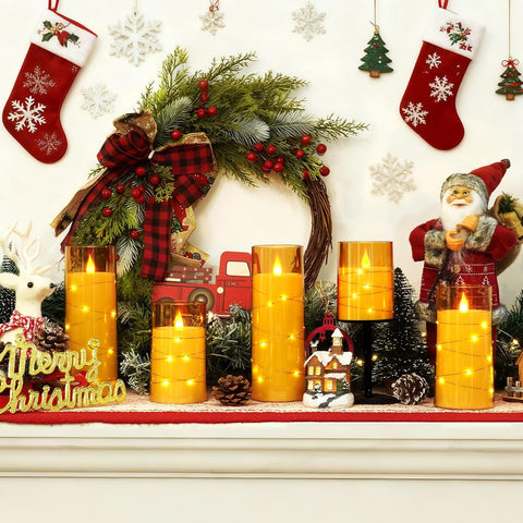 Homemory Flickering Flameless Candles, Gold LED Pillar Candles with Remote