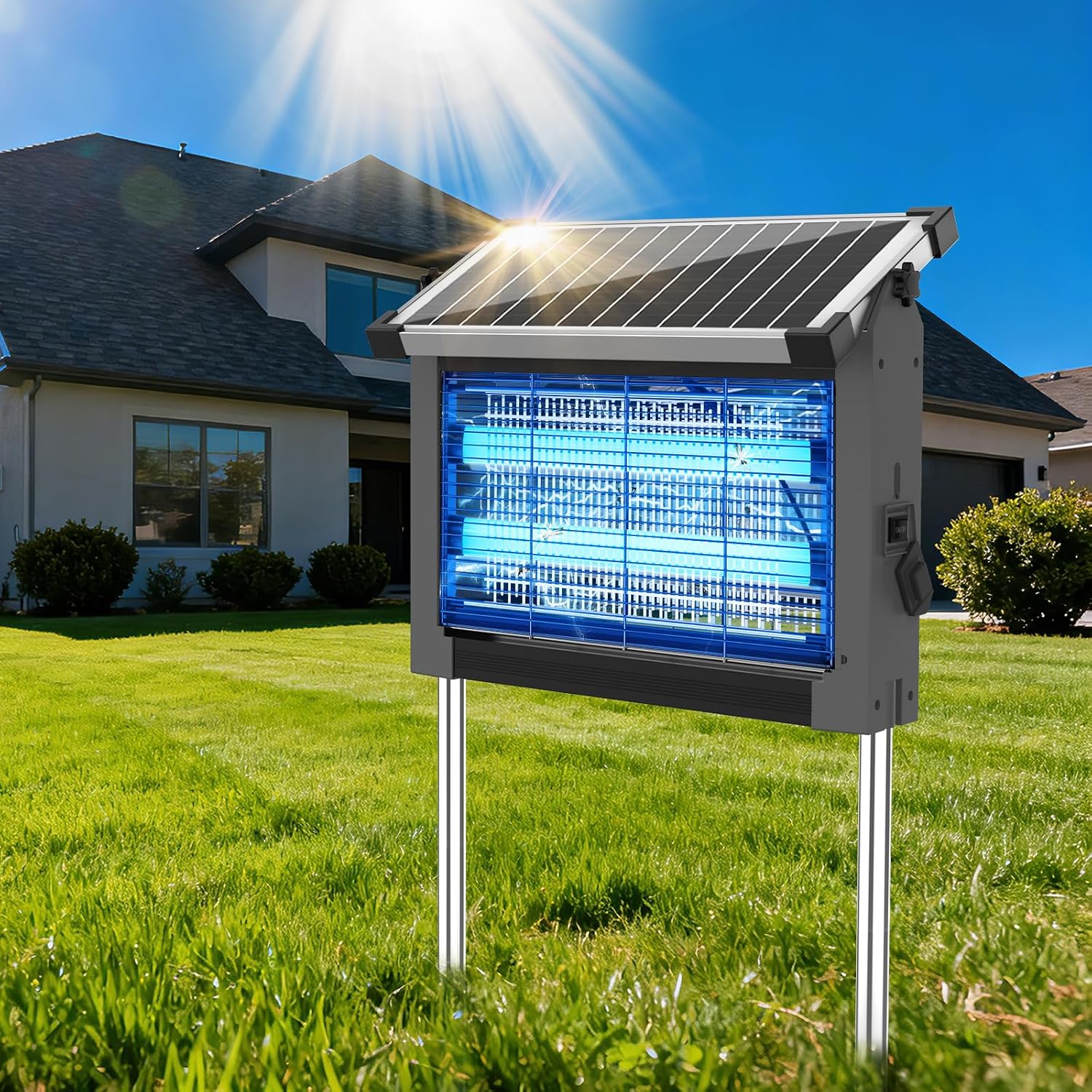 OnBeam Solar Bug Zapper Outdoor, 4500V Mosquito Zapper Fly Trap for Patio
