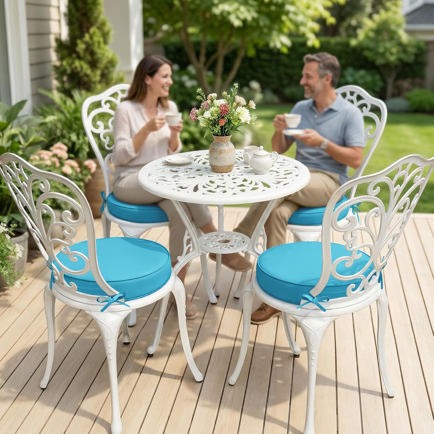 Summsun Round Outdoor Chair Cushions Set of 4, 15" D x 3" H, Teal