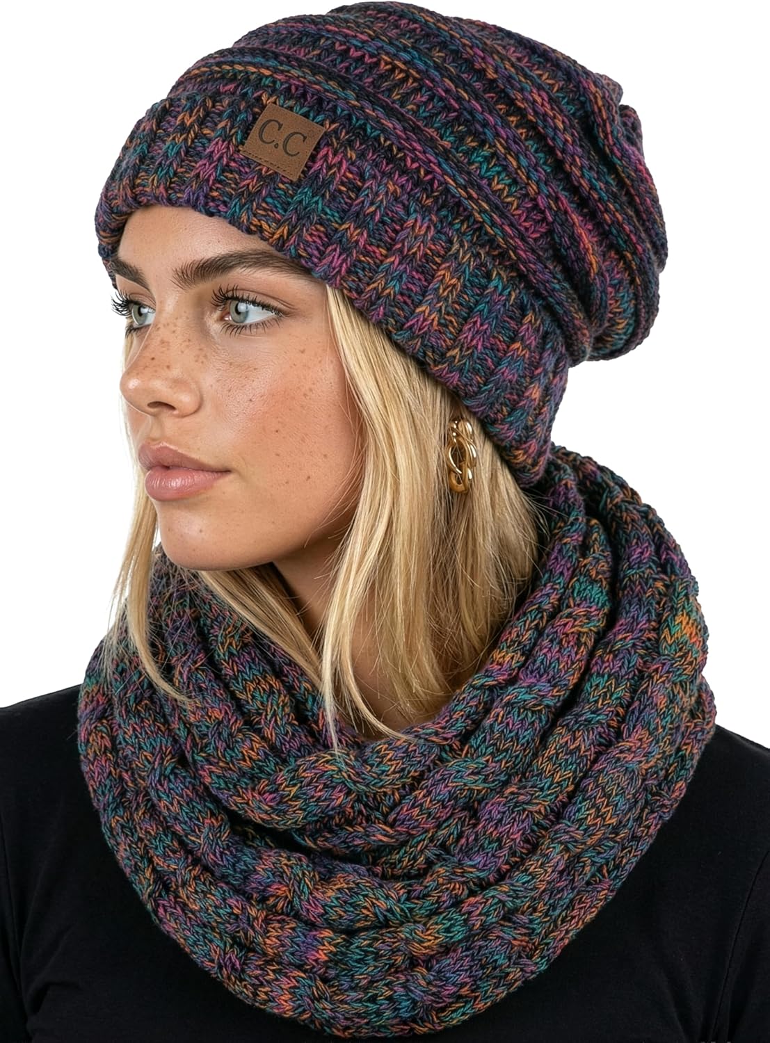 Funky Junque Slouchy Beanie & Infinity Scarf Gift Set – Matching Winter Accessories Sets for Women, Oversized Hat and Scarves