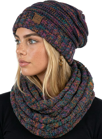 Funky Junque Slouchy Beanie & Infinity Scarf Gift Set – Matching Winter Accessories Sets for Women, Oversized Hat and Scarves