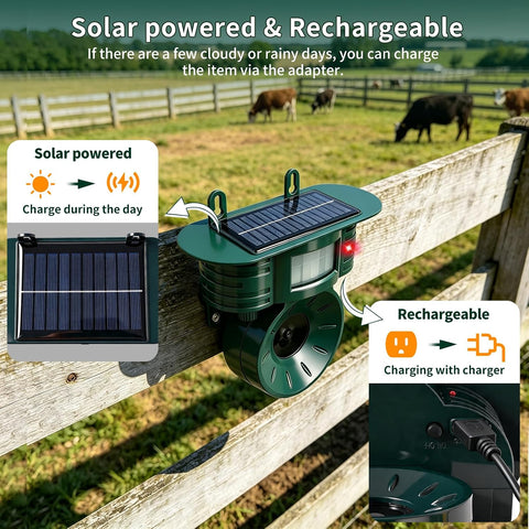 Ultrasonic Bird Deterrents for Outside, Squirrel & Pigeon & Woodpecker Repellent, Solar Powered, IP 65 Waterproof, Motion Sensor, Bird Repellent Devices Outdoor for Patio Farm Yard Orchard, 2 Pack