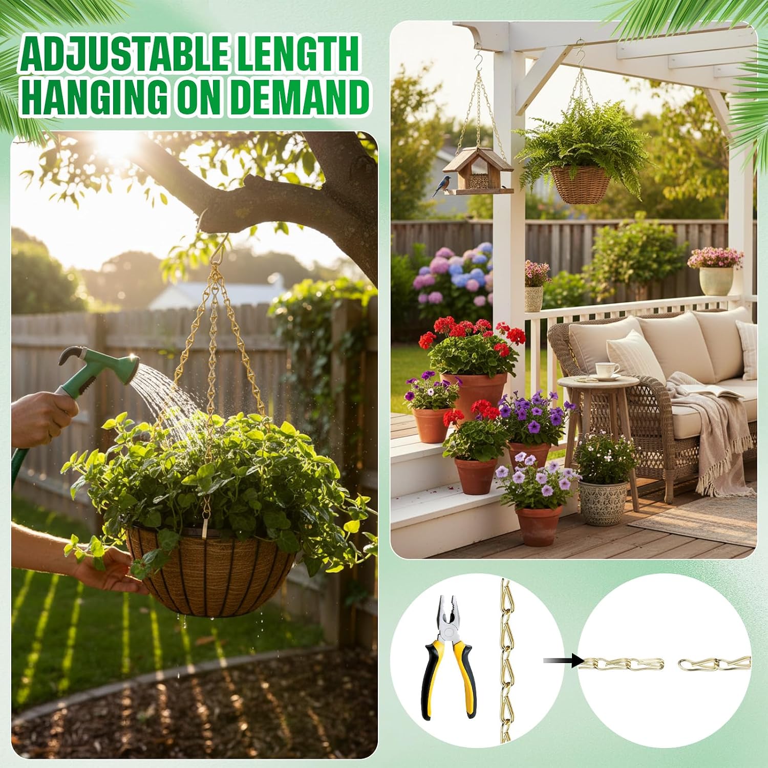 EBOOT 2 Pcs Hanging Chain for Bird Feeders Planters,19.7 Inch,Gold