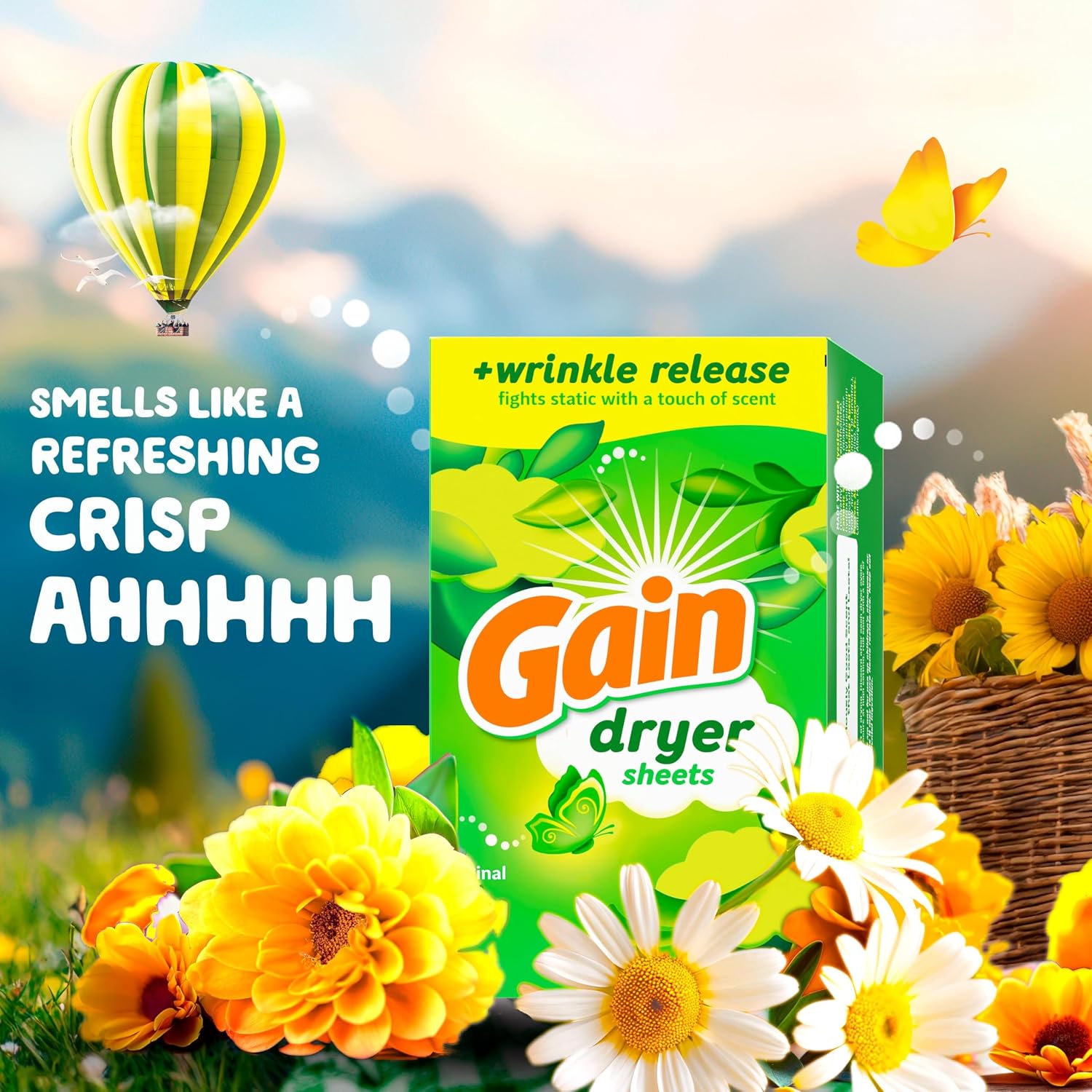 Gain dryer sheets Plus Wrinkle Release, Original Scent, 120 Count, Fights static with a touch of scent, laundry sheets