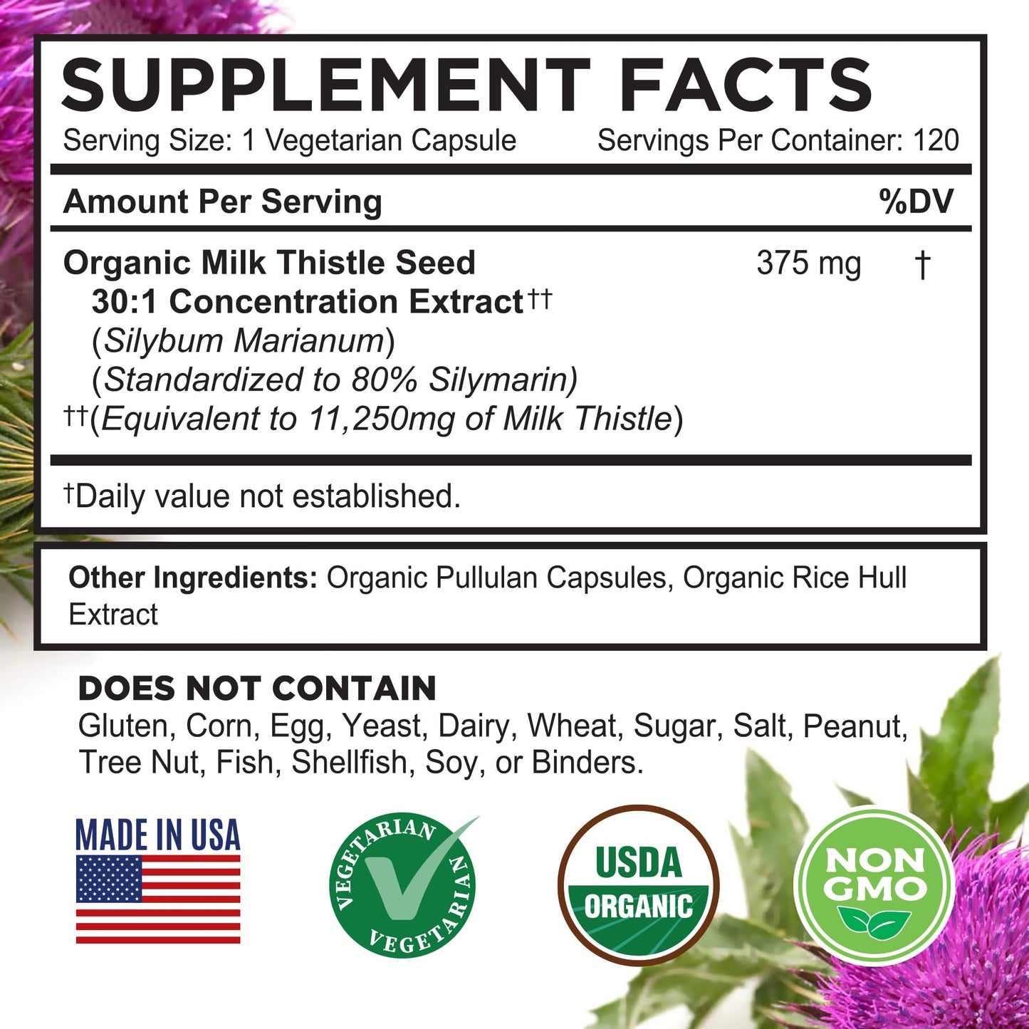 FarmHaven USDA Organic Milk Thistle Capsules |30X Concentrated Seed Extract & 80% Silymarin Standardized - Supports Liver Function and Overall Health | Non-GMO | 120 Veggie Capsules