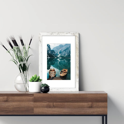 Hongkee 11x17 Picture Frame Set of 4, 11x17 Distressed White Wood, Mat 8x12