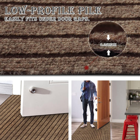 AYOHA Runner Rug 2' x 8' Indoor/Outdoor Carpet Runners, Hallway Kitchen Entryway Bedroom Area Rugs with Natural Non-Slip Rubber Backing, Garage mat, Brown/Brown Strip (Available for Custom Sizes)