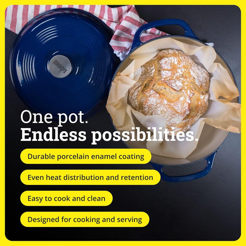 Lodge Essential Enamel Cast Iron Dutch Oven, 6 Quart, Indigo