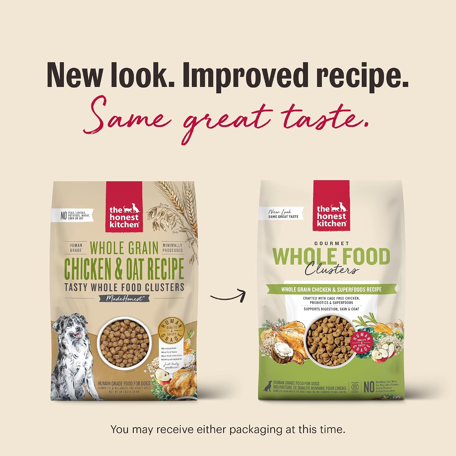 The Honest Kitchen Whole Grain Chicken & Superfoods Whole Food Clusters, Vet Crafted Human Grade Dry Dog Food, Skin, Coat, Digestion & Healthy Weight, 10 lb Bag
