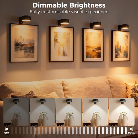 4-Pack Picture Lights for Wall, Rechargeable Wireless Poster Lights, Black