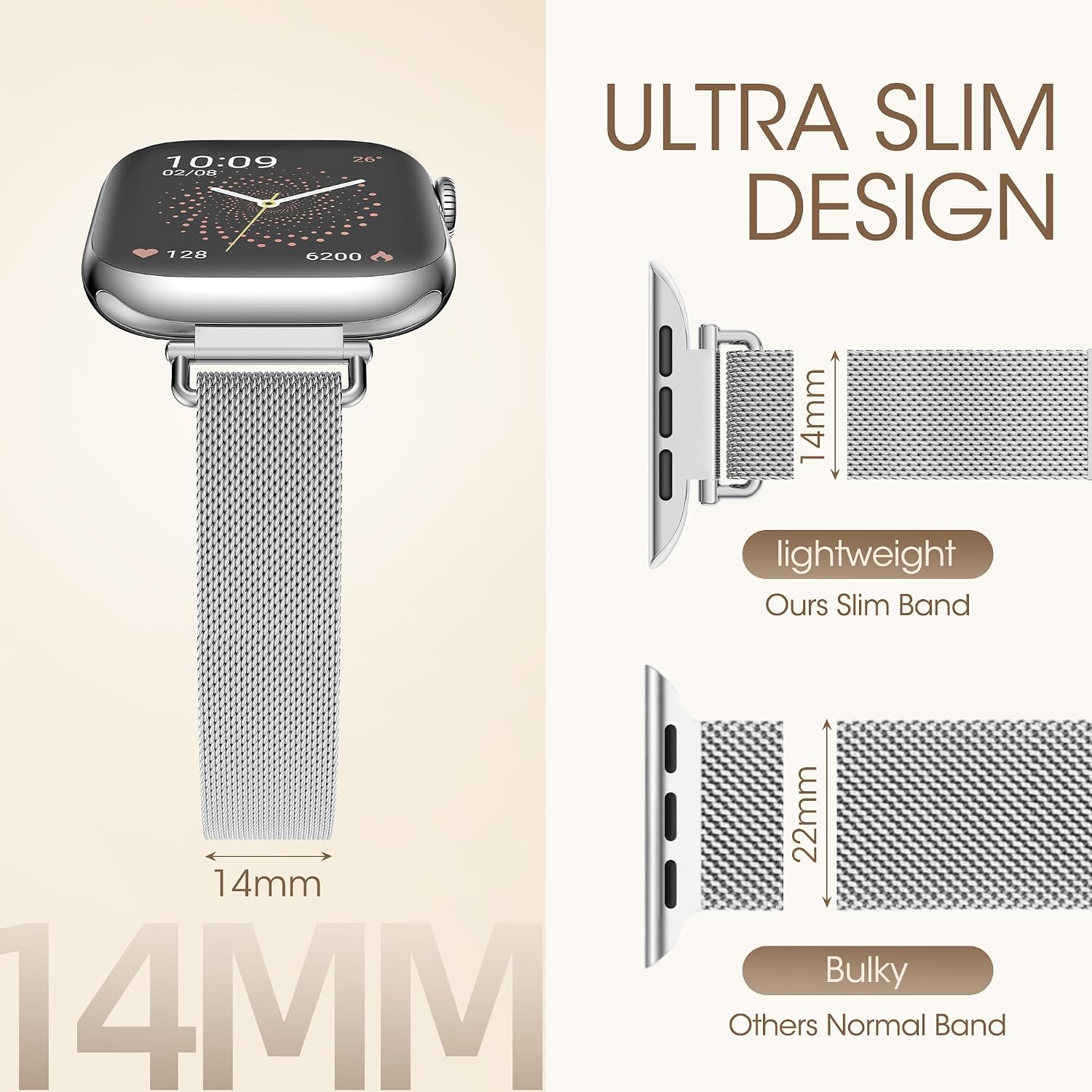 14MM Ultra-Slim Milanese Loop for Apple Watch Band for Women 42mm 38mm