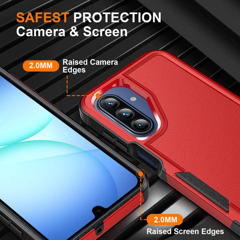 for Samsung Galaxy A17 5G Phone Case, [Military Grade Drop Protection] [Glass Screen Protector + Camera Lens Protector] Non-Slip Shockproof Case (Red)