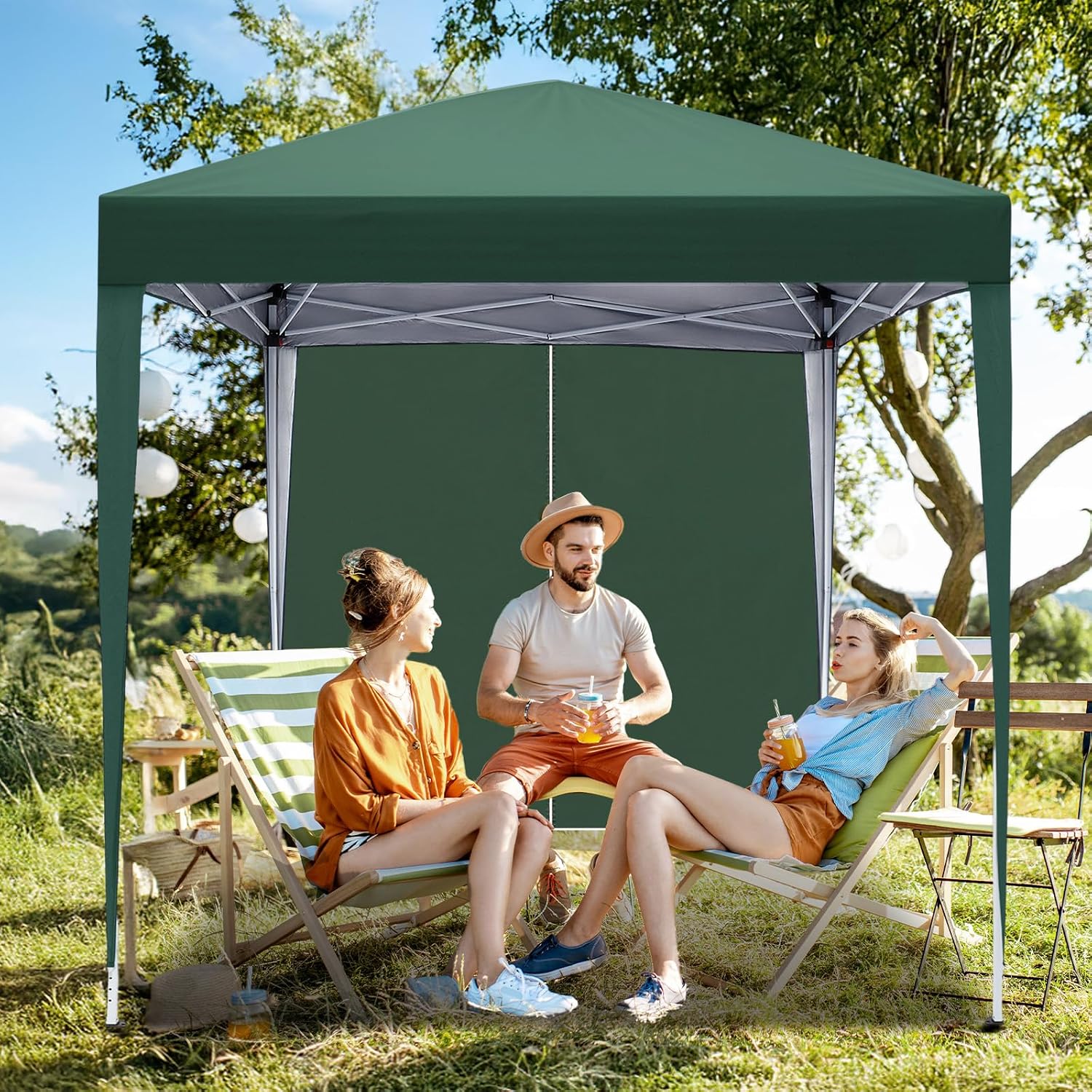 VINGLI 6.5x6.5 Pop Up Canopy Tent with Sidewalls, Outdoor Gazebo Canopy Tent, Patio Event Tents Outdoor Event Shelter for Parties (Green)
