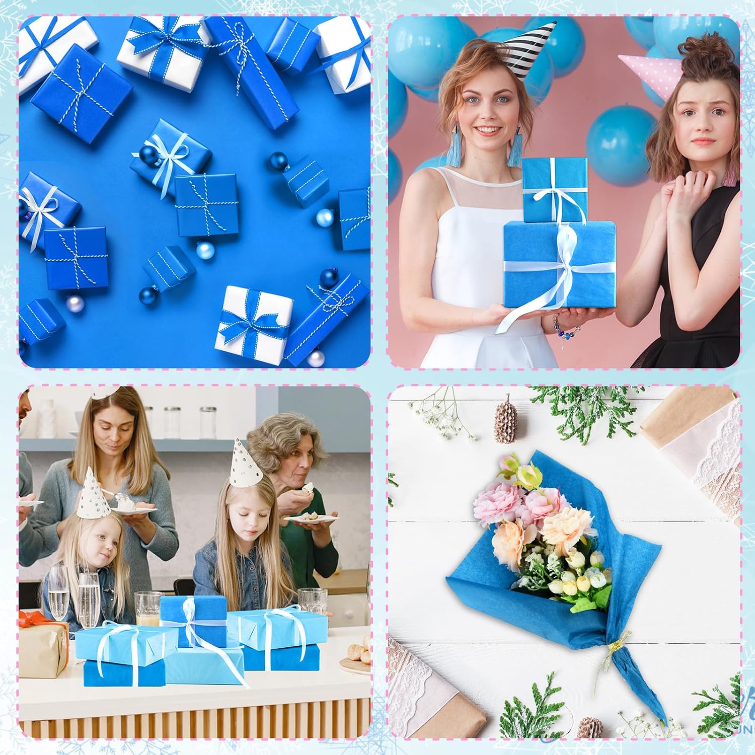 PLULON 60 Sheets Light Blue Tissue Paper for Gift Bag Flower Wrapping Paper