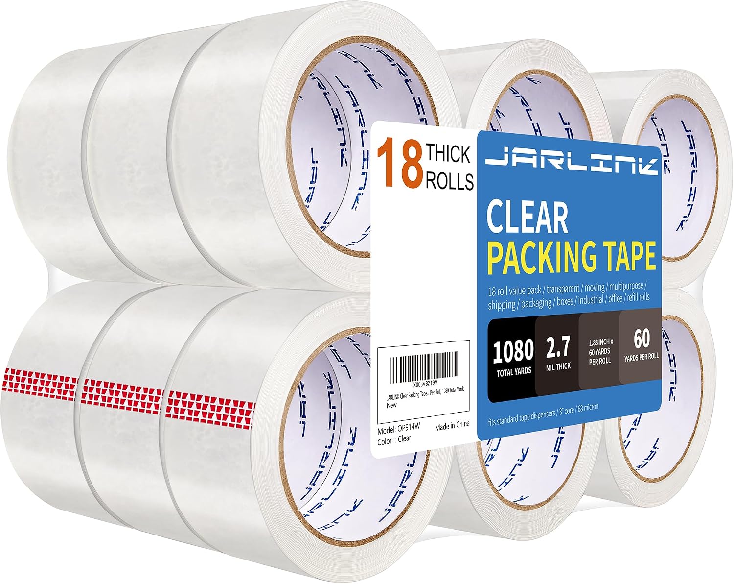 JARLINK 18 Rolls Clear Packing Tape, Heavy Duty Packaging Tape