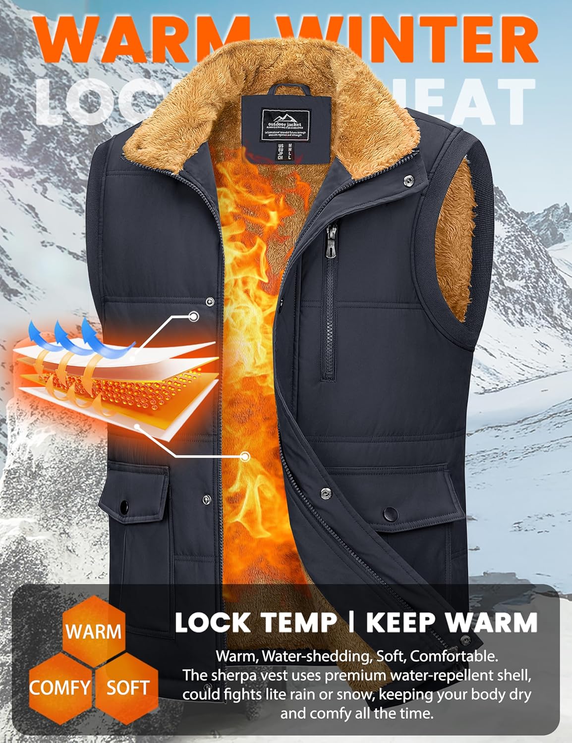 MAGCOMSEN Mens Winter Vests Outerwear Fleece Lined Puffer Vest Warm Casual Quilted Vest Bubble Sherpa Vest Jacket