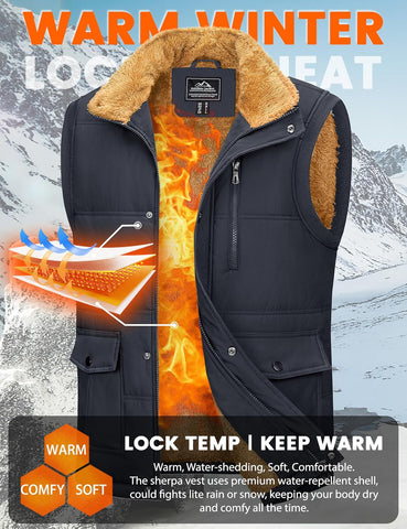 MAGCOMSEN Mens Winter Vests Outerwear Fleece Lined Puffer Vest Warm Casual Quilted Vest Bubble Sherpa Vest Jacket