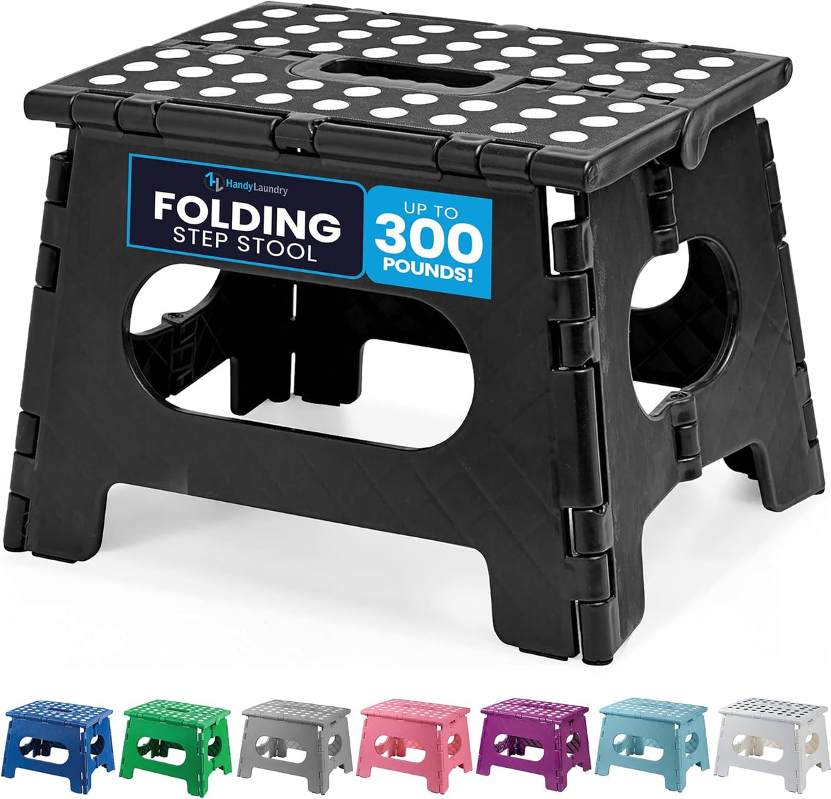 Handy Laundry Folding Step Stool 9 Inch, Black, Non-Slip Holds 300 lbs