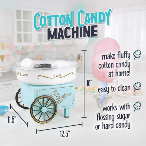 Nostalgia Vintage Hard and Sugar Free Candy Countertop Cotton Candy Maker, Includes 2 Reusable Cones And Sugar Scoop – Aqua