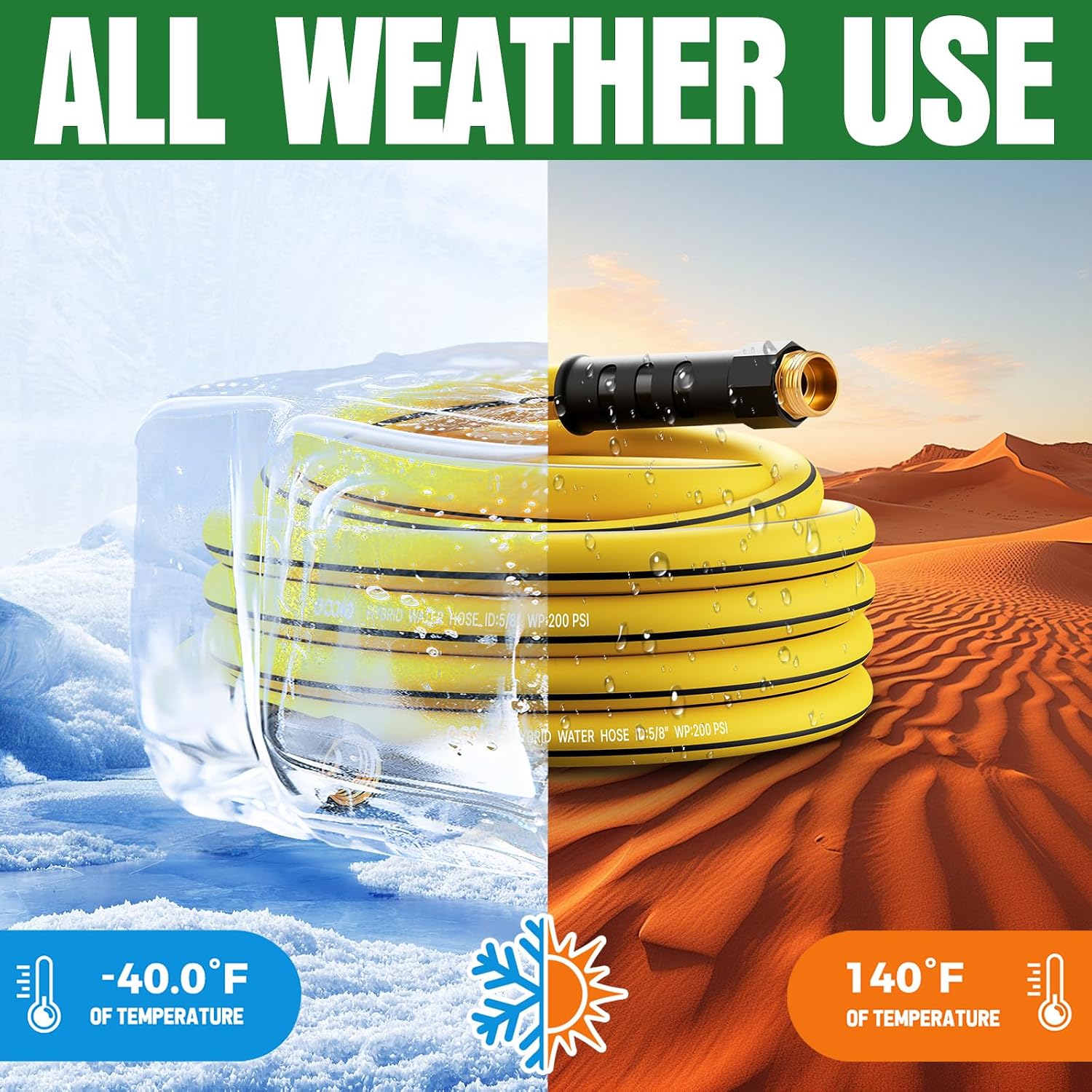 Heavy Duty Garden Hose 25ft, NON-EXPANDABLE Flexible Water Hose, Kink Resistant Lightweight Hybrid Hose, Leakproof Hose Male to Female Fittings