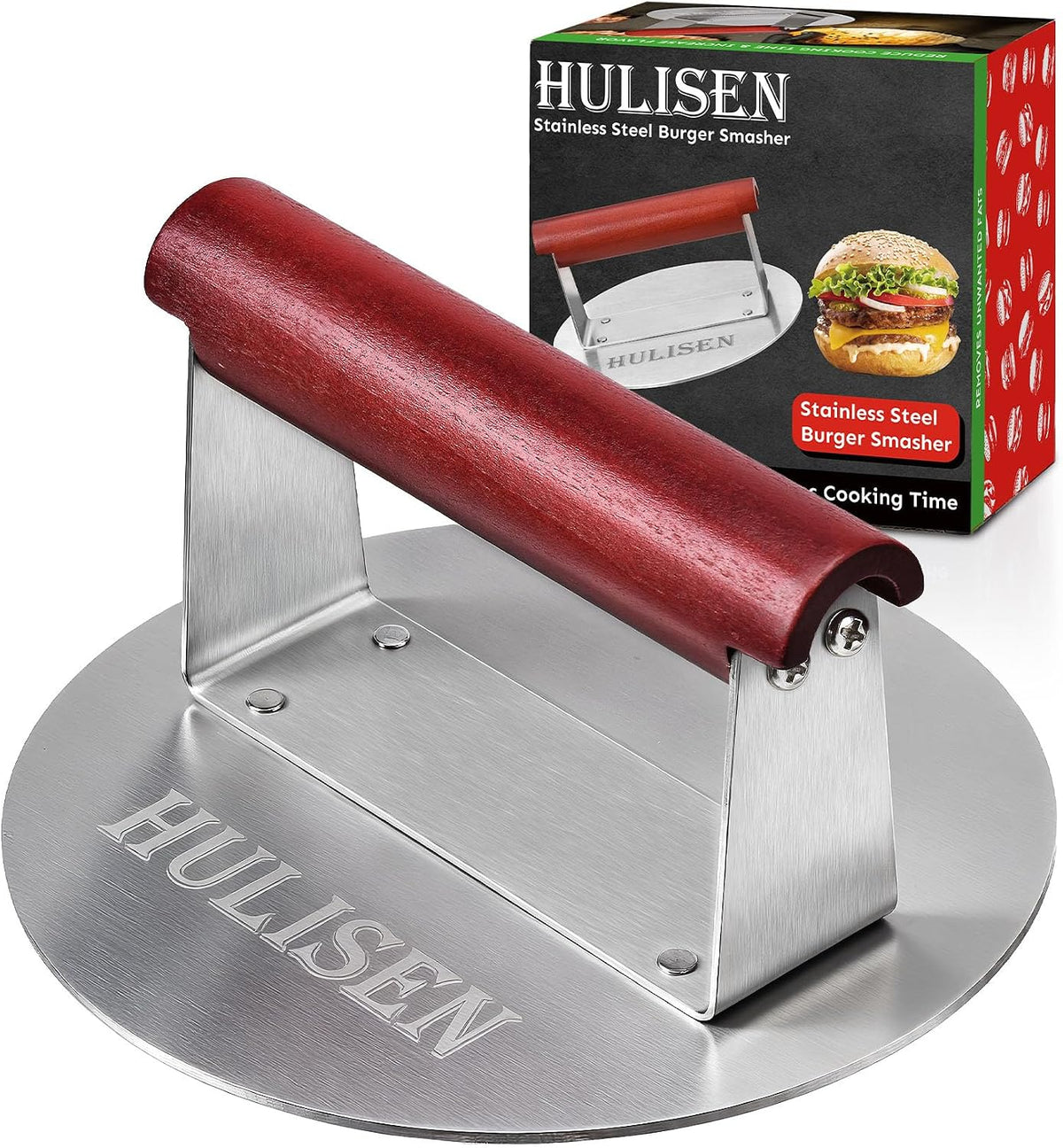 HULISEN Stainless Steel Burger Press, 6.2-Inch Round Burger Smasher