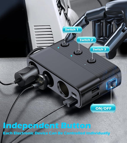 LIHAN 7-1 Cigarette Lighter Splitter, 3-Socket Adapter with PD 30W Type-C