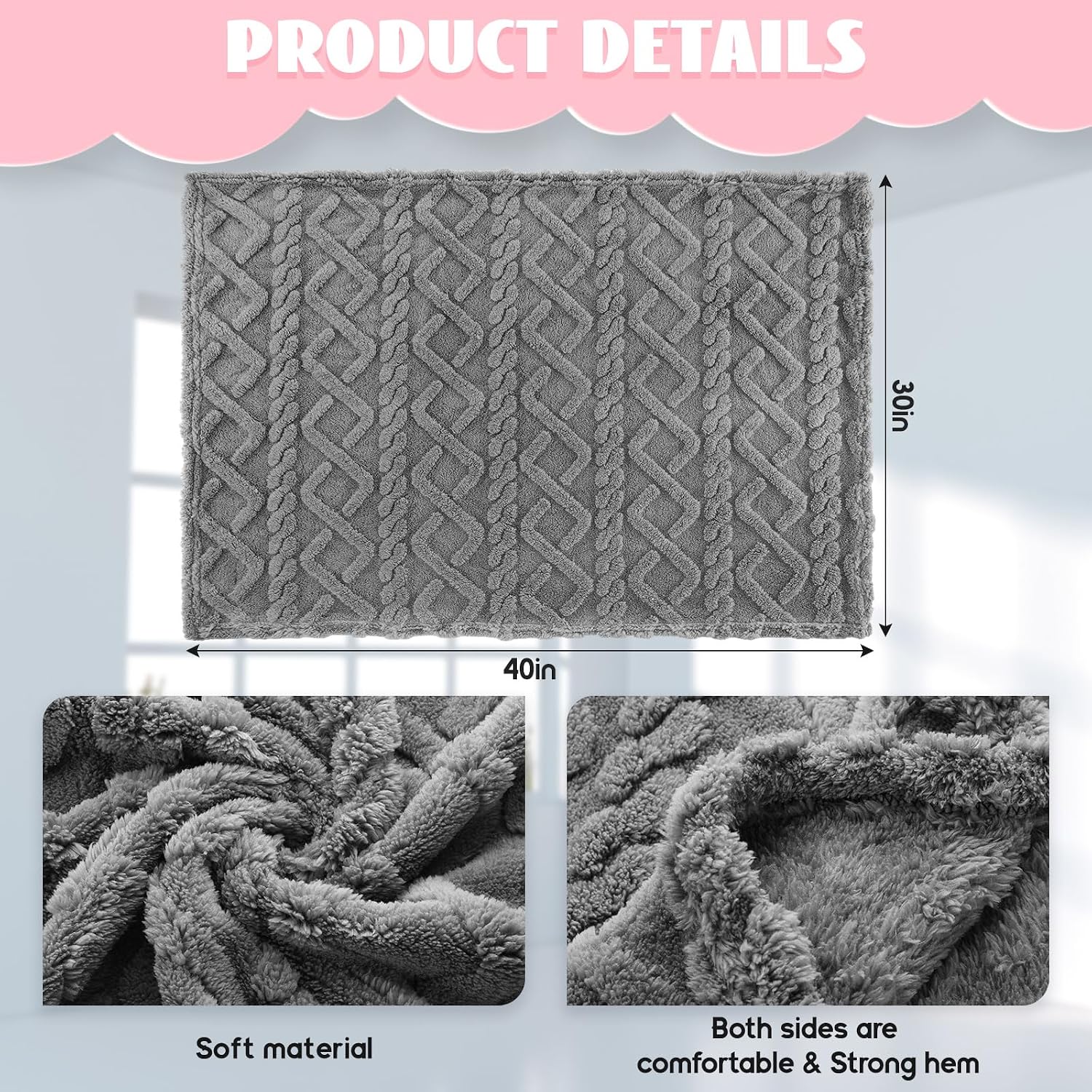 VitalCozy 4 Pcs Fleece Baby Blankets 3D Plush Soft Newborn,Pink Set
