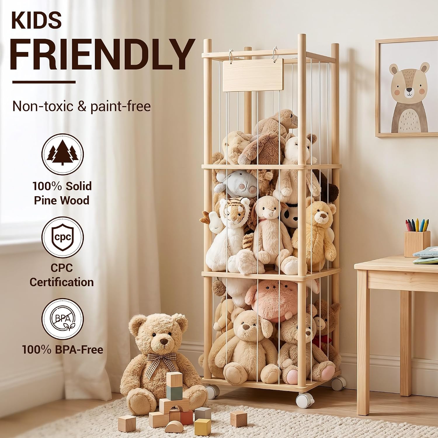 KiddoCood Kids Large Stuffed Animal Storage & Plush Toy Organizer, 54.5" H