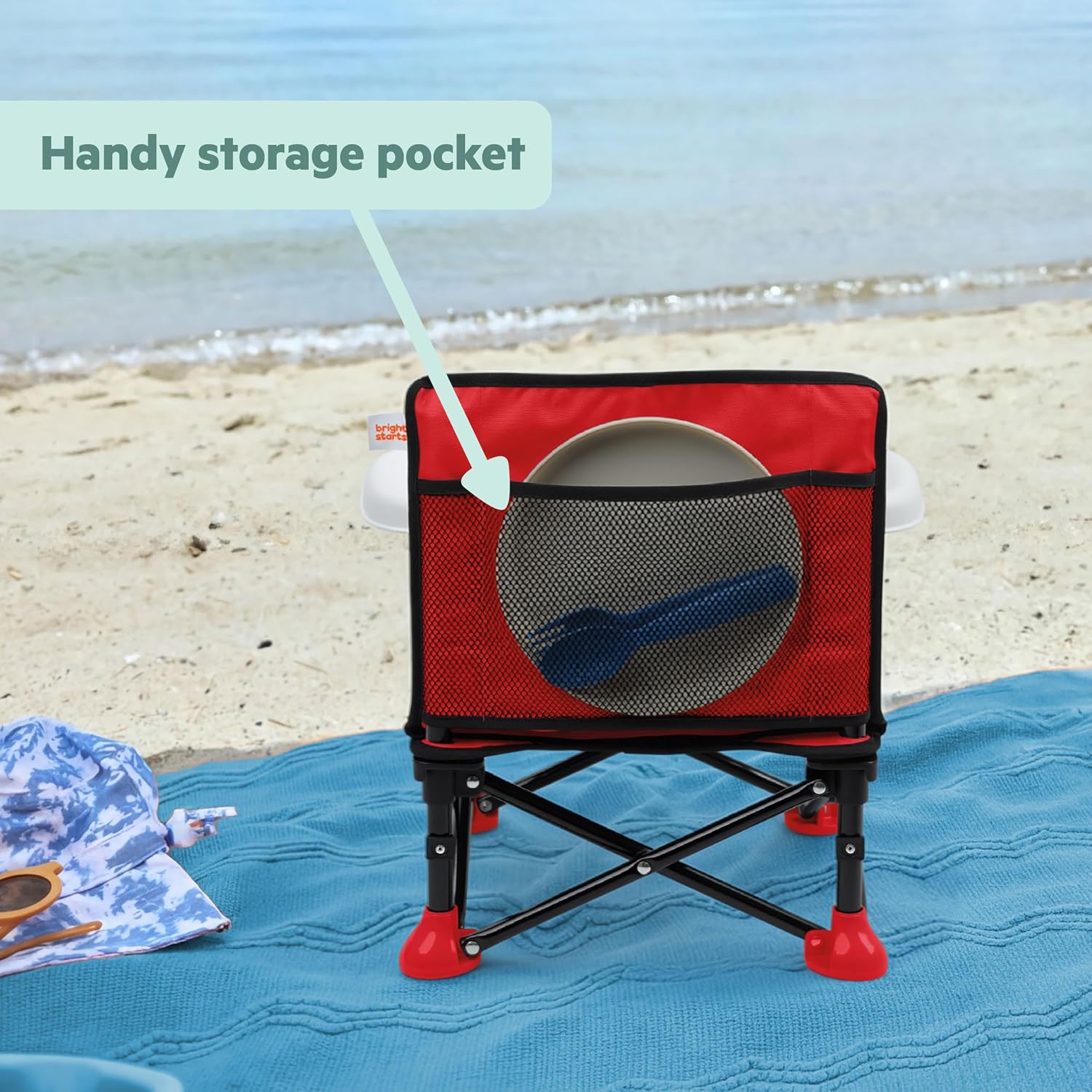 Disney Pixar Cars Pop 'N Sit Portable Booster by Bright Starts, Indoor/Outdoor Use, Floor Seat with Feeding Tray, Red, Unisex, 6 Months - 3 Yrs