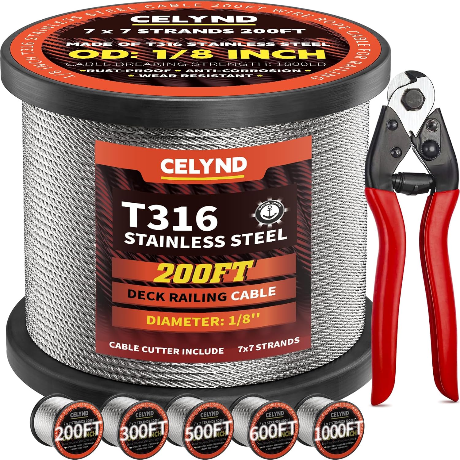 Stainless Steel Cable for Railing - 200FT 1/8" T316 Wire Rope Cable