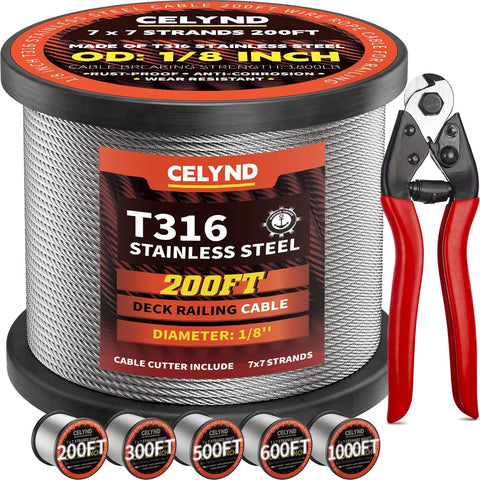 Stainless Steel Cable for Railing - 200FT 1/8" T316 Wire Rope Cable