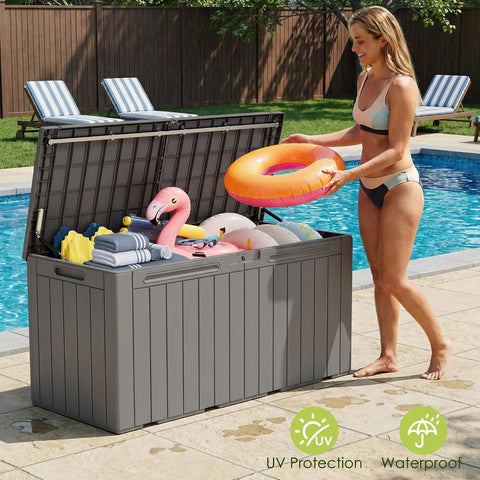 Devoko 100 Gallon Outdoor Storage Box, Waterproof Deck Box Lockable
