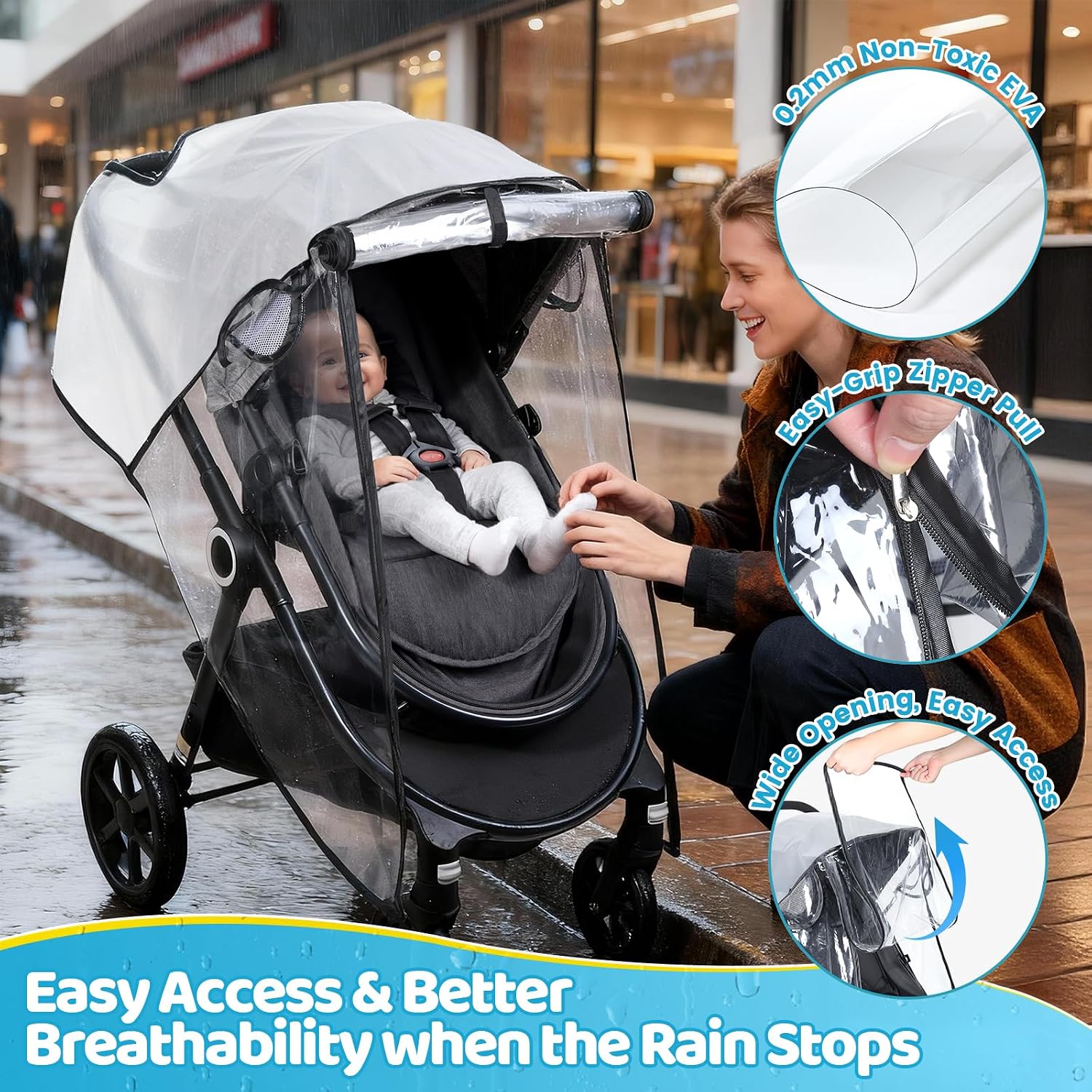 Clear Stroller Rain Cover, Universal Fit Baby Travel Weather Shields