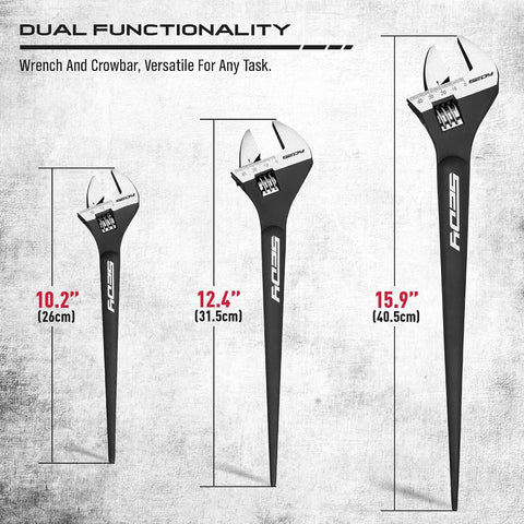 3-Piece Adjustable Spud Wrench Set, 10-inch, 12-inch, 16-inch, SAE and Metric Scale Marked, CR-V Steel with Black Oxide Finish