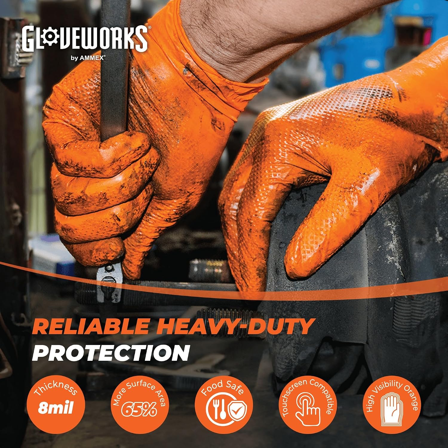 GLOVEWORKS Nitrile Gloves Disposable Orange 8 mil